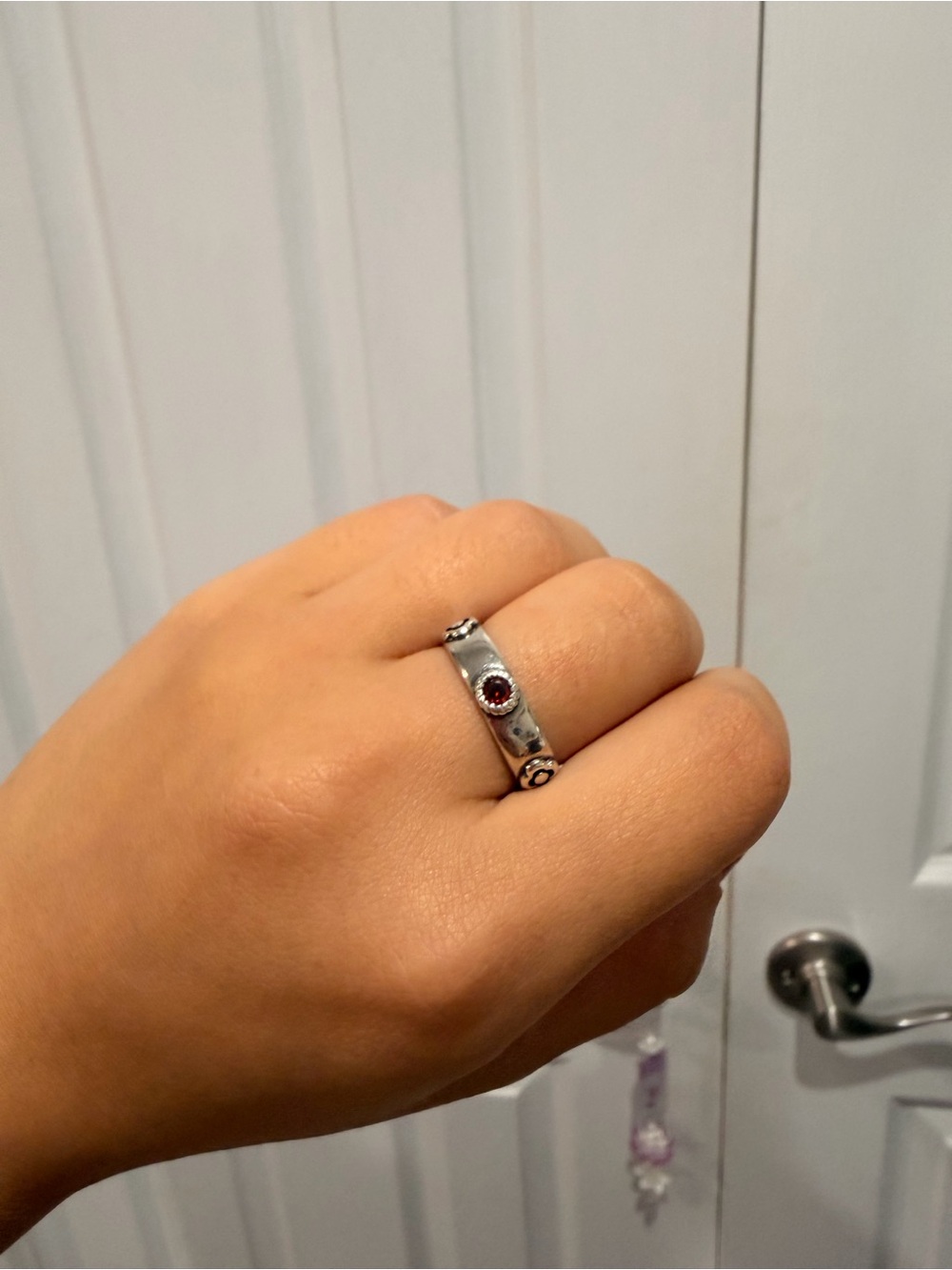 Sterling Silver Garnet Accent Band Ring - Red